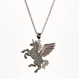 18in. Chain Silver Plated Glitter Paper Unicorn Pendant