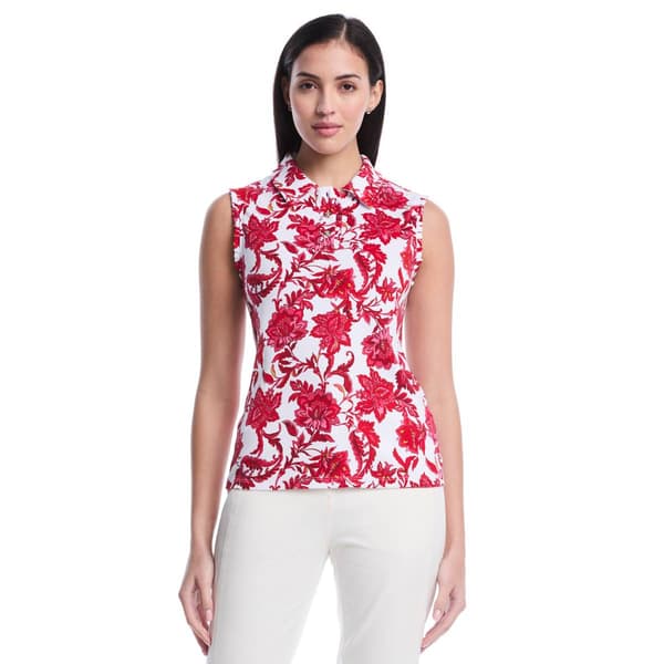 Petite Rafaella(R) Sleeveless Ruffle Trim Botanical Reverie Polo - image 