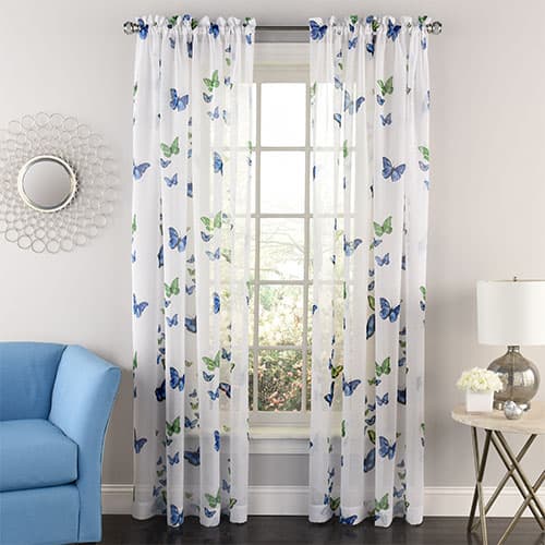 Butterflies Print Rod Pocket Semi Sheer Curtain Panel - image 