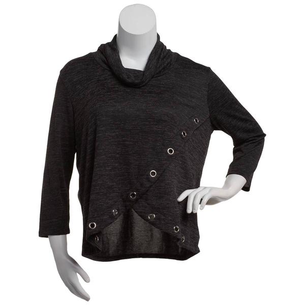 Womens Notations Layered Cowl Neck Sweater w/Grommet Detail - image 