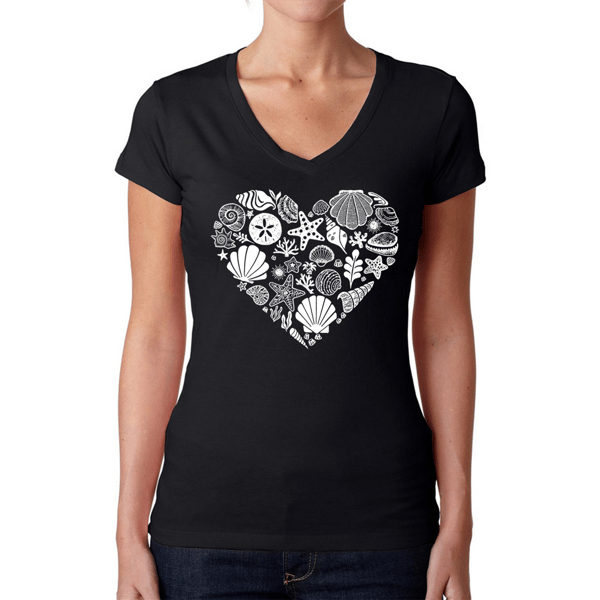 Womens LA Pop Art Sea Shells Word Art V-Neck T-Shirt