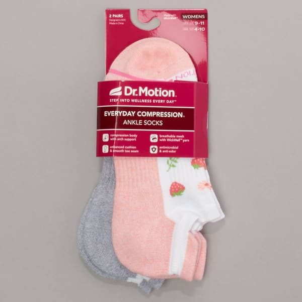 Womens Dr. Motion® 2pk. Strawberry White Low Cut Socks - image 