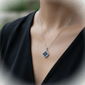 Saffron Black Clover Pendant with Moissanite Halo Necklace - image 5