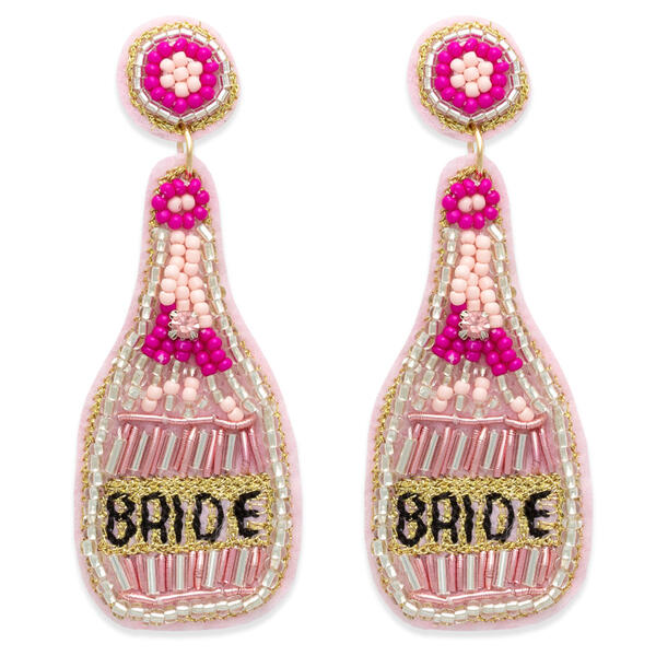 Bridal Seed Bead Pink & White Bride Bottle Drop Earrings - image 