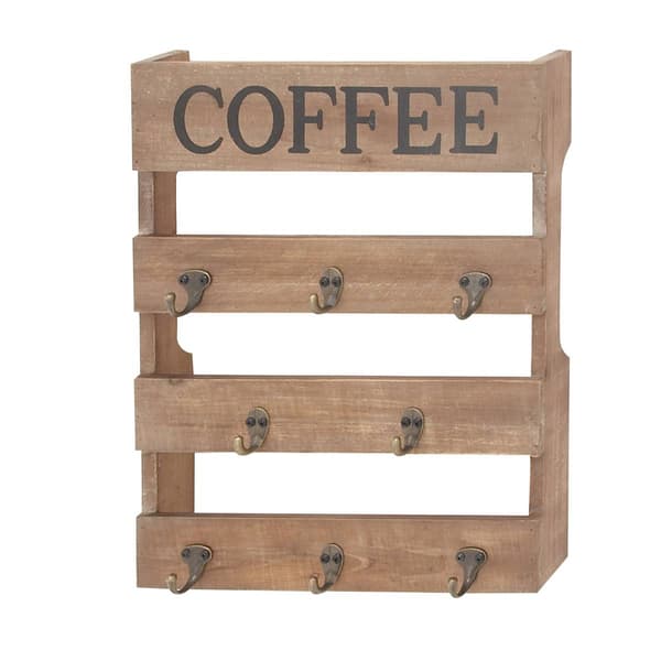 9th & Pike&#174; Wood Coffee Wall Storage Shelf with Iron Hooks