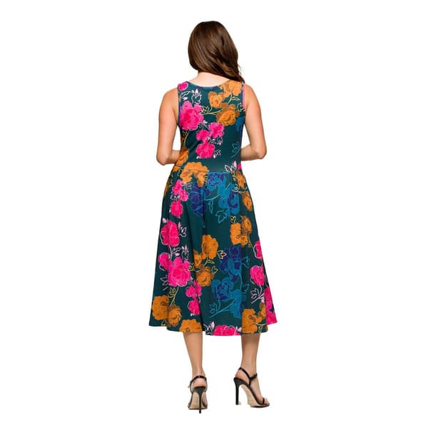 Womens 24/7 Comfort Apparel Green Floral Fit & Flare Dress