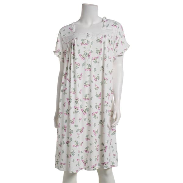 Womens Elegant Dreams Short Sleeve Floral Crochet Waltz Nightgown