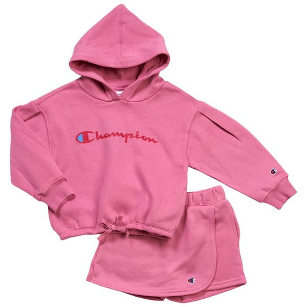 Girls (4-6x) Champion® Pullover Logo Cinch Hoodie & Short Set