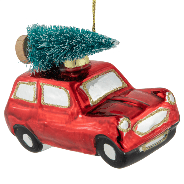 Northlight Station Wagon with Tree Glass Christmas Ornament