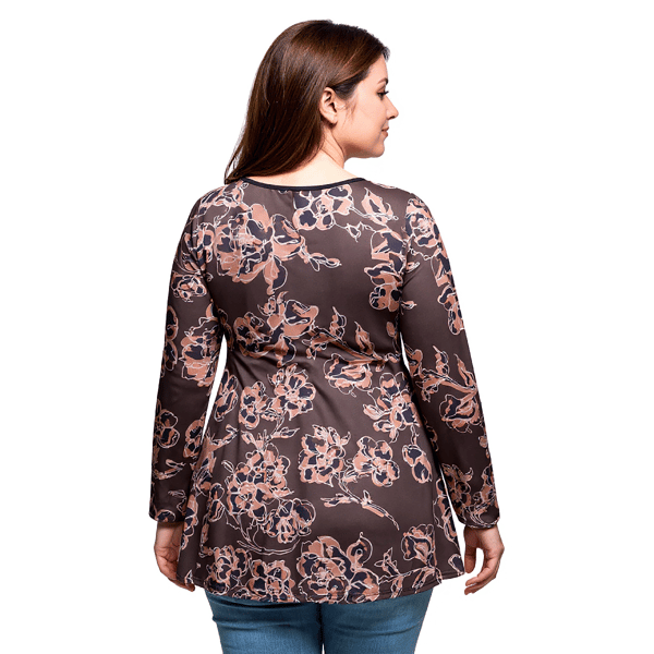 Plus Size 24/7 Comfort Apparel Brown Floral Tunic Top