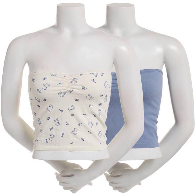 Juniors Pink Rose 2pk. Teddy Bears & Bow Tube Tops with Lace Trim