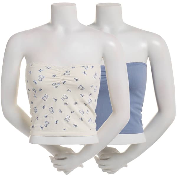 Juniors Pink Rose 2pk. Teddy Bears & Bow Tube Tops with Lace Trim - image 