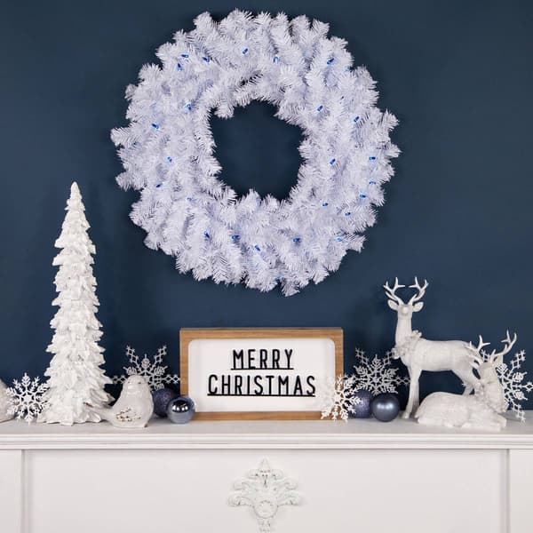 Pre-Lit Geneva 24in. White Spruce Artificial Christmas Wreath