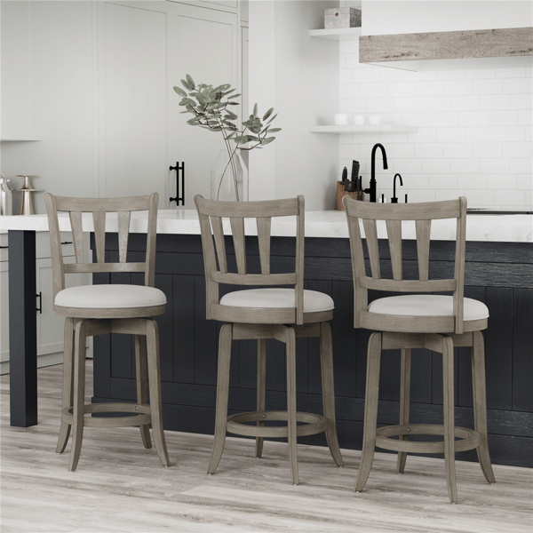 HH2 Home Presque Isle Grey Wood Counter Height Swivel Stool