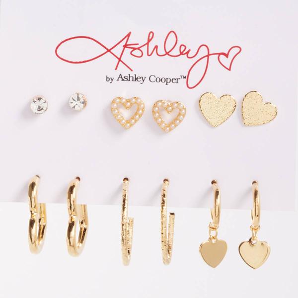 Ashley 6pr. Gold-Tone Heart Stud/Hoop Drop Earring Set - image 