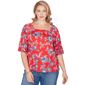 Plus Size Ruby Rd. French Riviera Square Neck Floral Blouse - image 1