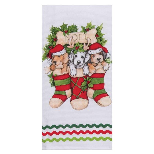 Kay Dee Stocking Pups Terry Kitchen Towel - image 