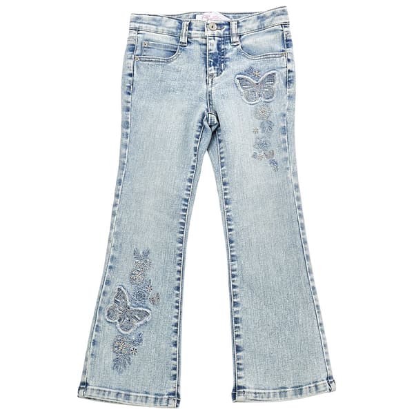 Girls (4-6x) Squeeze Stitched Butterfly Patch Flare Jeans