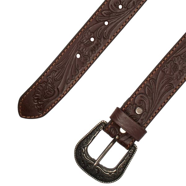 Mens Montauk Leather Club Floral Tooled Western Belt - image 