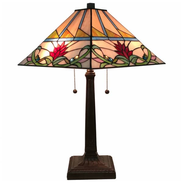 HomeRoots 22in. Floral Stained Glass Candlestick Table Lamp - image 