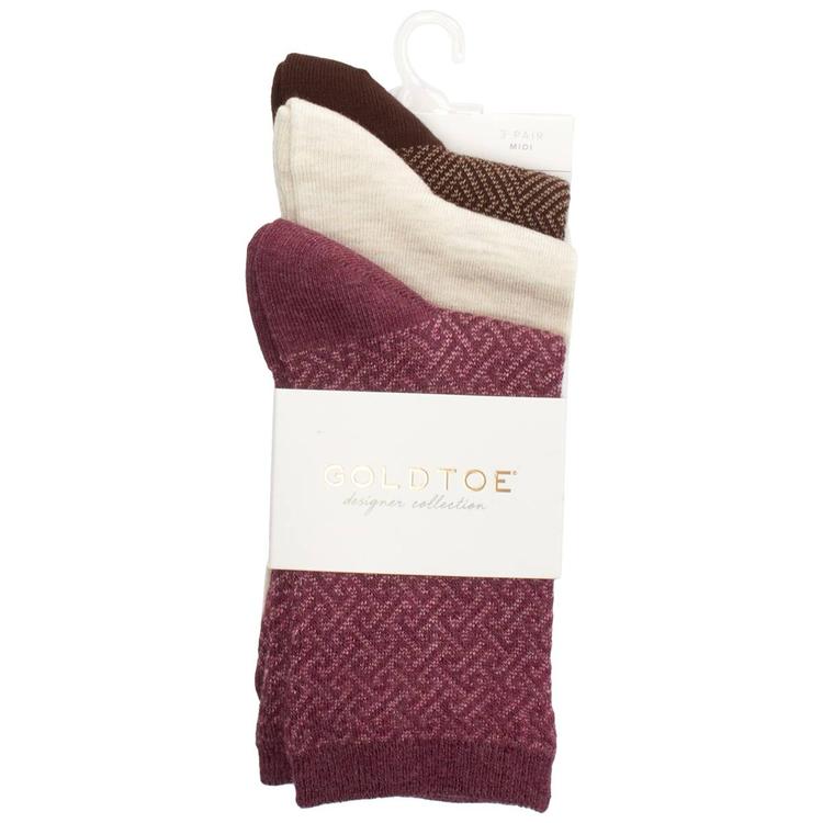 Womens Gold Toe(R) 3pk. Geo Link Midi Socks