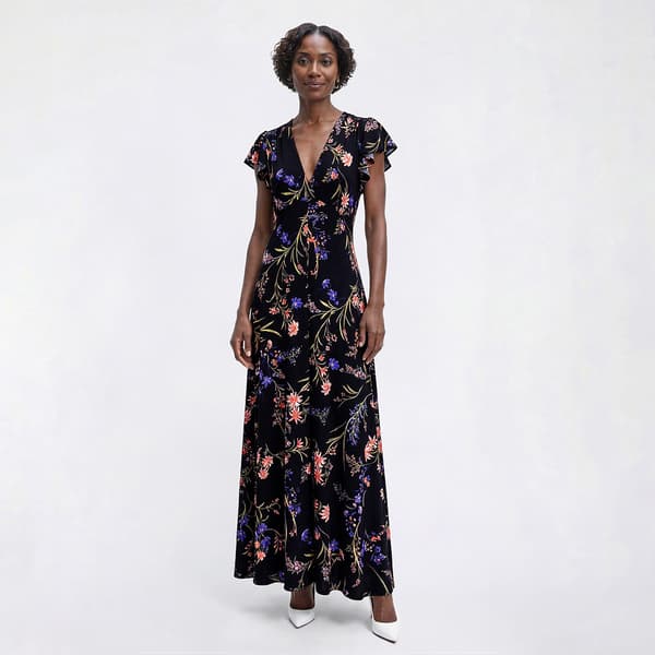 Womens MSK Flutter Sleeve V Neck Floral Maxi Dress