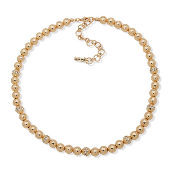 Nine West Gold-Tone Crystal Stripped Pave Ball Collar Necklace - image 