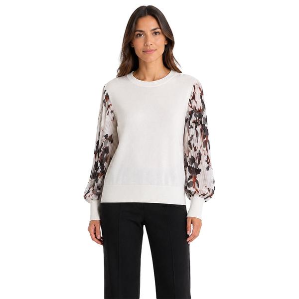 Womens Zac & Rachel Long Sleeve Crew Neck Printed Sleeve Knit Sw - image 