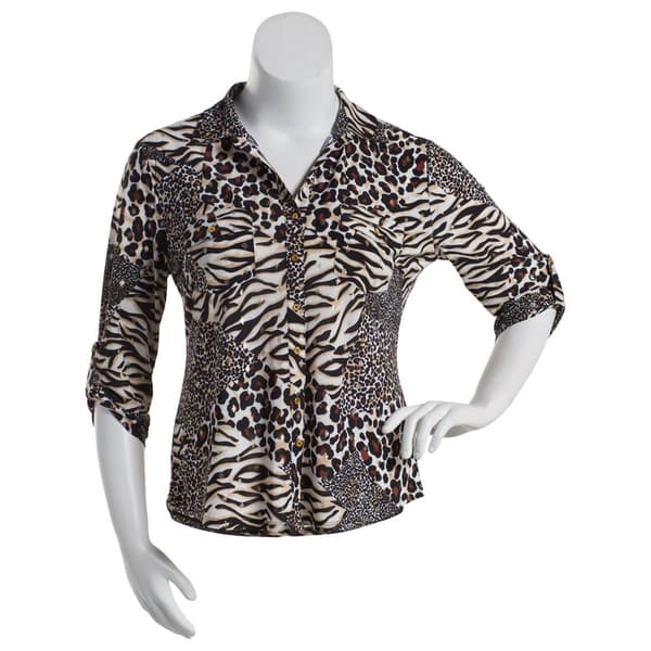 Plus Size Emily Daniels  3/4 Sleeve Button Down Foil Shirt - image 