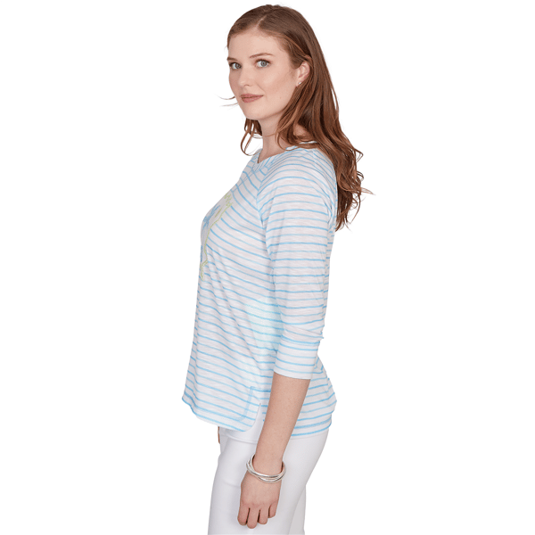 Womens Hearts of Palm Aqua Fresh 3/4 Sleeve Palm Tree Tee