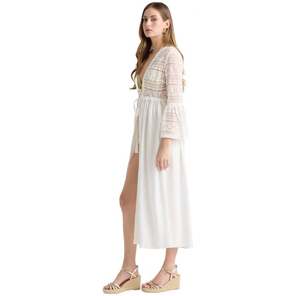 Womens NVLT Flounce Sleeve Lace Tie Wrap Cover-Up