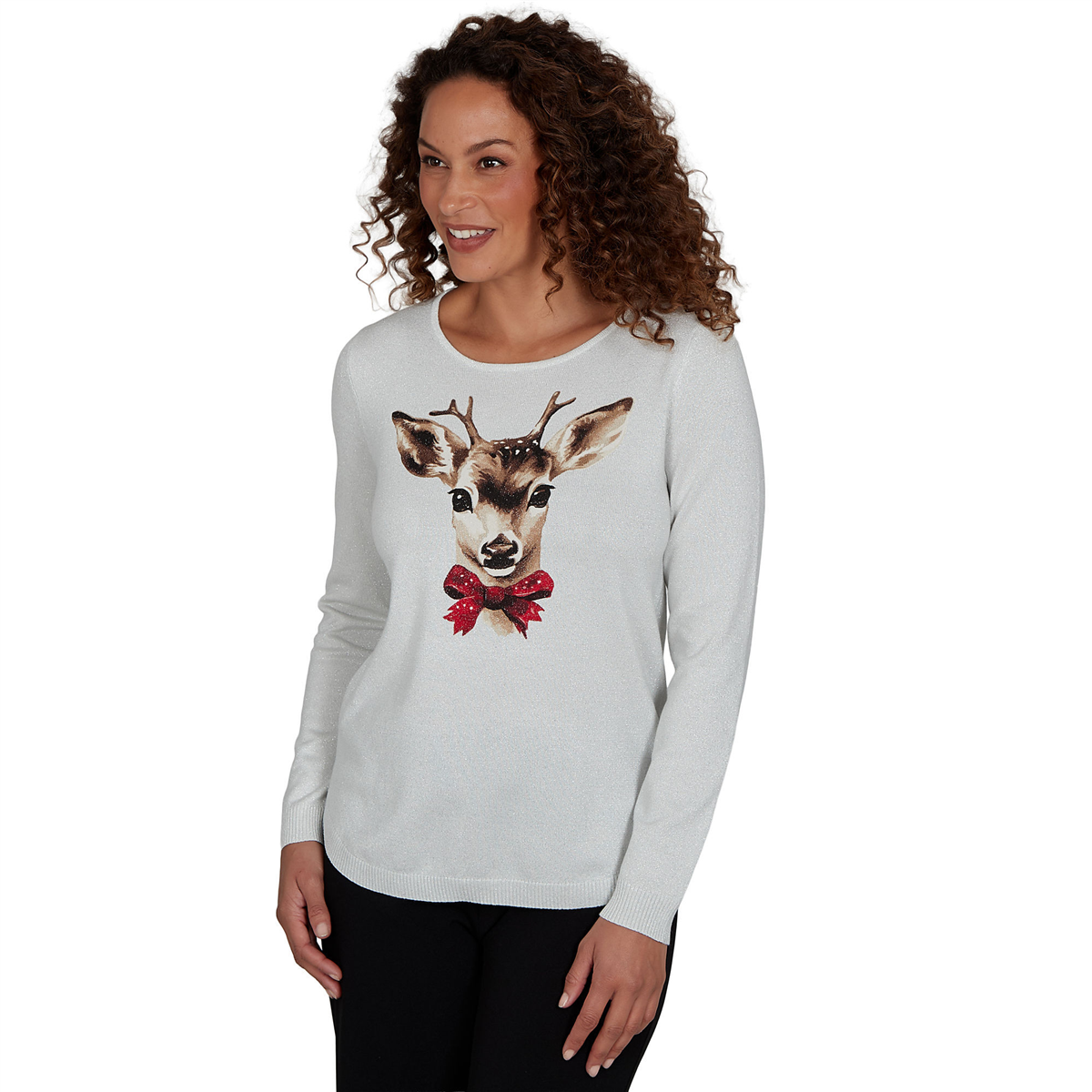 Womens Emaline Holiday Festivities Deer Graphic Sweater