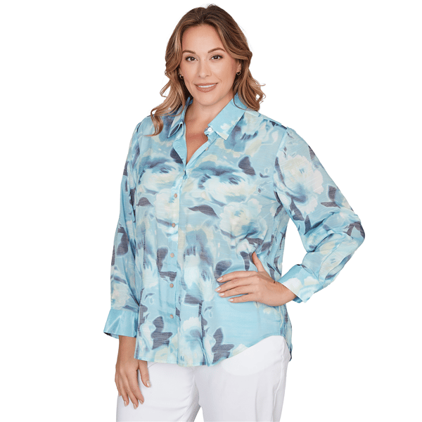 Plus Size Skye’s the Limit Fresh Start Abstract Button Blouse