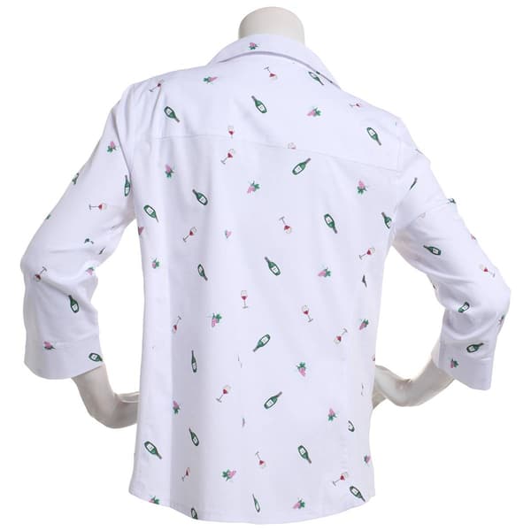 Womens Emily Daniels 3/4 Sleeve Knit To Fit Wine Button Down