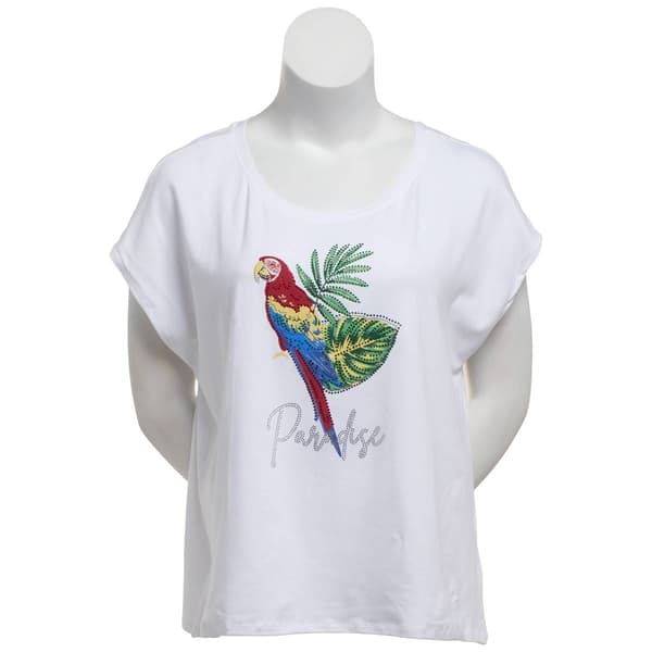 Plus Size New York Laundry Dolman Sleeve Rhinestone Parrot Tee - image 