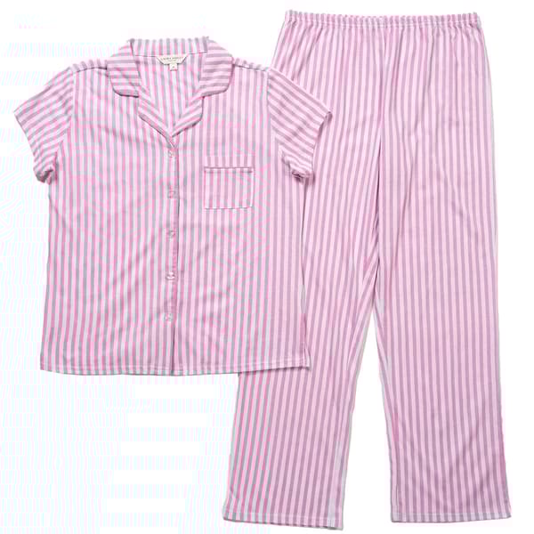 Womens Laura Ashley&#40;R&#41; Stripe Short Sleeve Notch Collar Pajama Set - image 