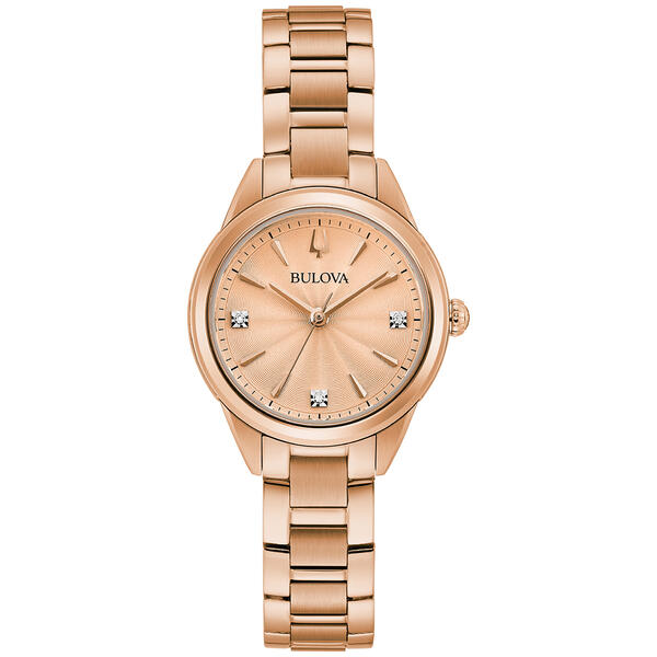 Womens Bulova Rosetone Diamond Accent Bracelet Watch - 97P151 - image 