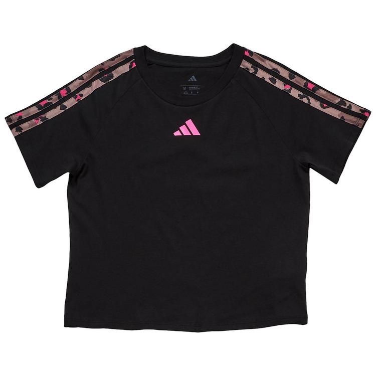 Girls (7-16) adidas® Short Sleeve Leopard 3 Stripe Raglan Tee