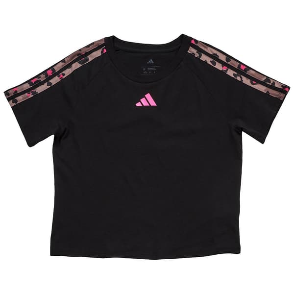 Girls (7-16) adidas® Short Sleeve Leopard 3 Stripe Raglan Tee