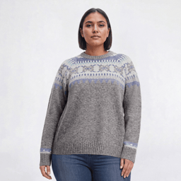 Plus Size Architect(R) Long Sleeve Fair Isle Raglan Sleeve Sweater