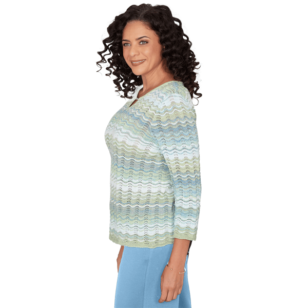 Womens Alfred Dunner St. Augustine Wavy Stripe Pointelle Sweater