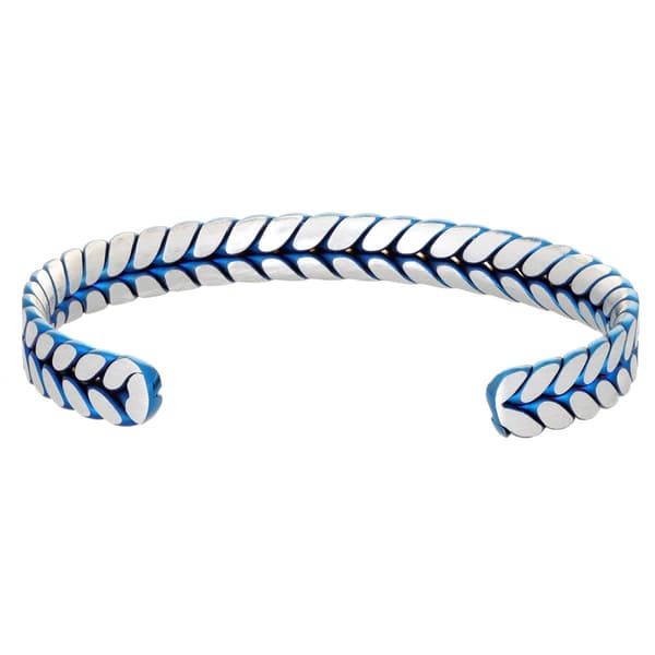 Mens Lynx Stainless Steel Blue Cuff Bangle Bracelet