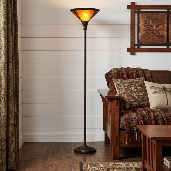 HomeRoots 71in. Rusted Torchiere Brown Dome Shade Floor Lamp