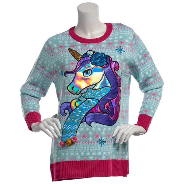 Womens Holiday Hype Pull Over Magical Unicorn Novelty Sweater - image 