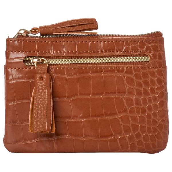 Womens Buxton Large ID Coin Case - Camel Croco