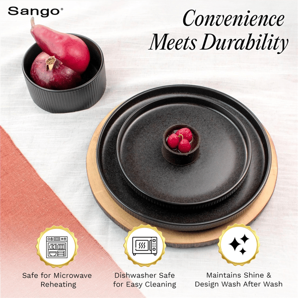 Sango Anderson Black Stoneware 12pc. Dinnerware Set Service for 4