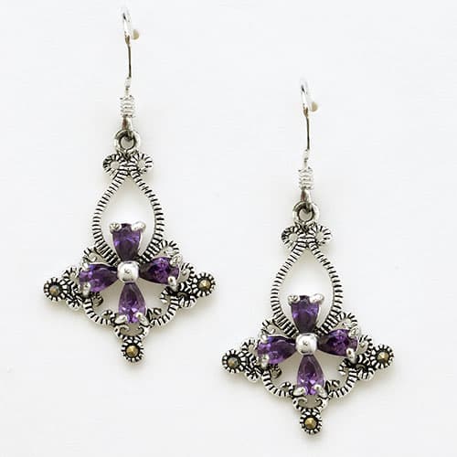 Marsala Sliver Plated Amethyst Drop Earrings - image 