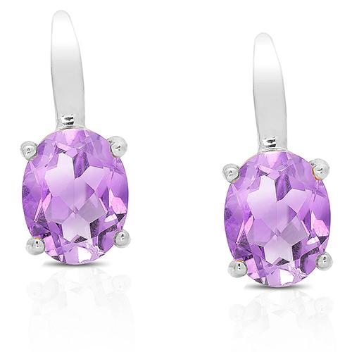Sterling Silver & Amethyst Oval Drop Earrings