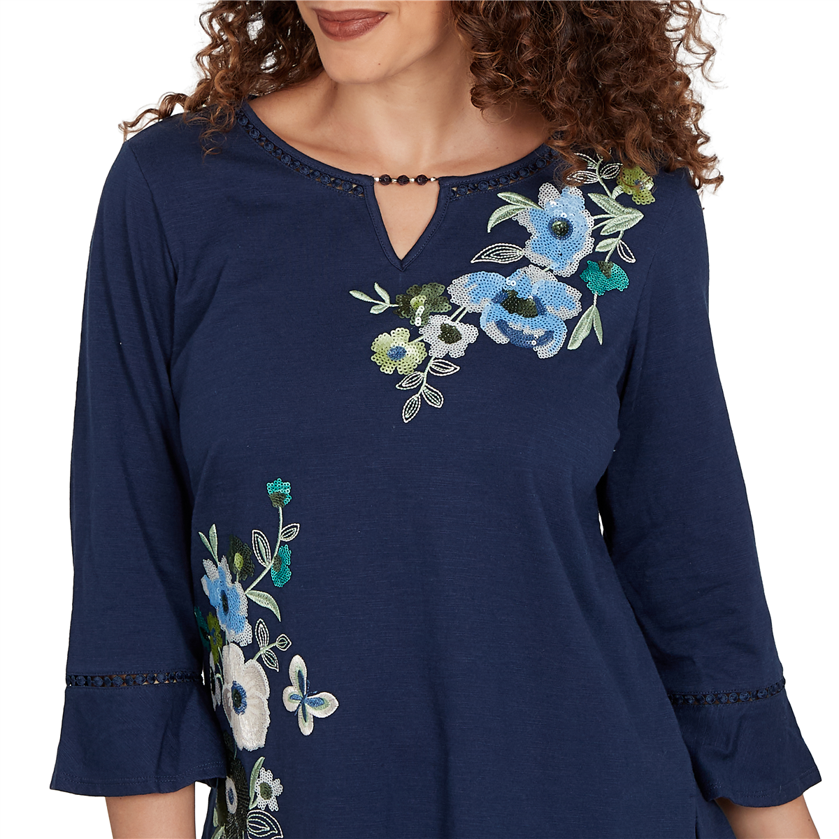 Petite Alfred Dunner Indigo Girls Floral Embroidery Blouse