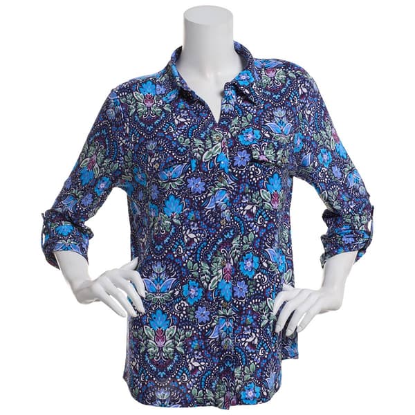 Plus Size Emily Daniels 3/4 Sleeve Disco Button Front Blouse - image 